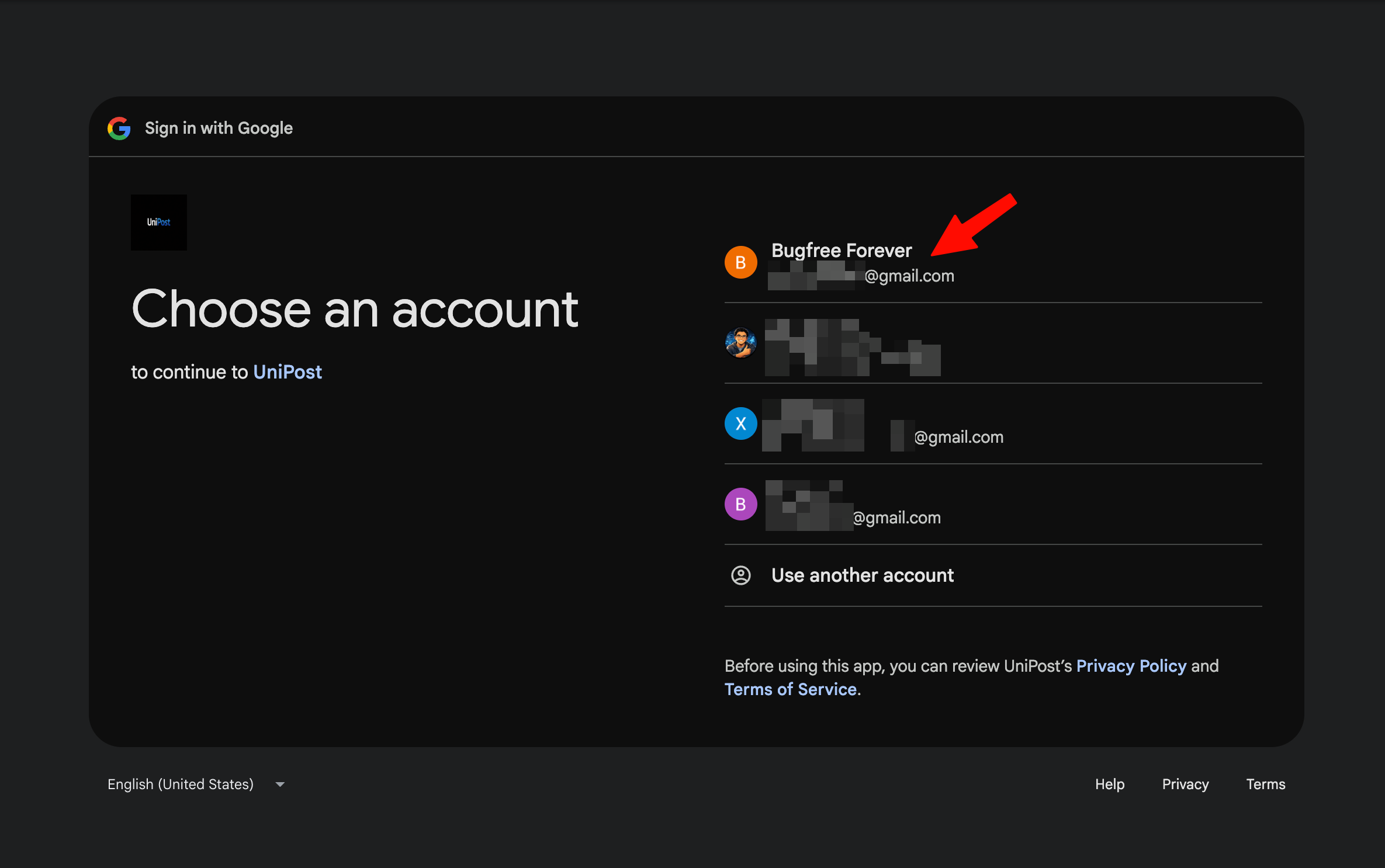 Google account picker shown during YouTube OAuth.