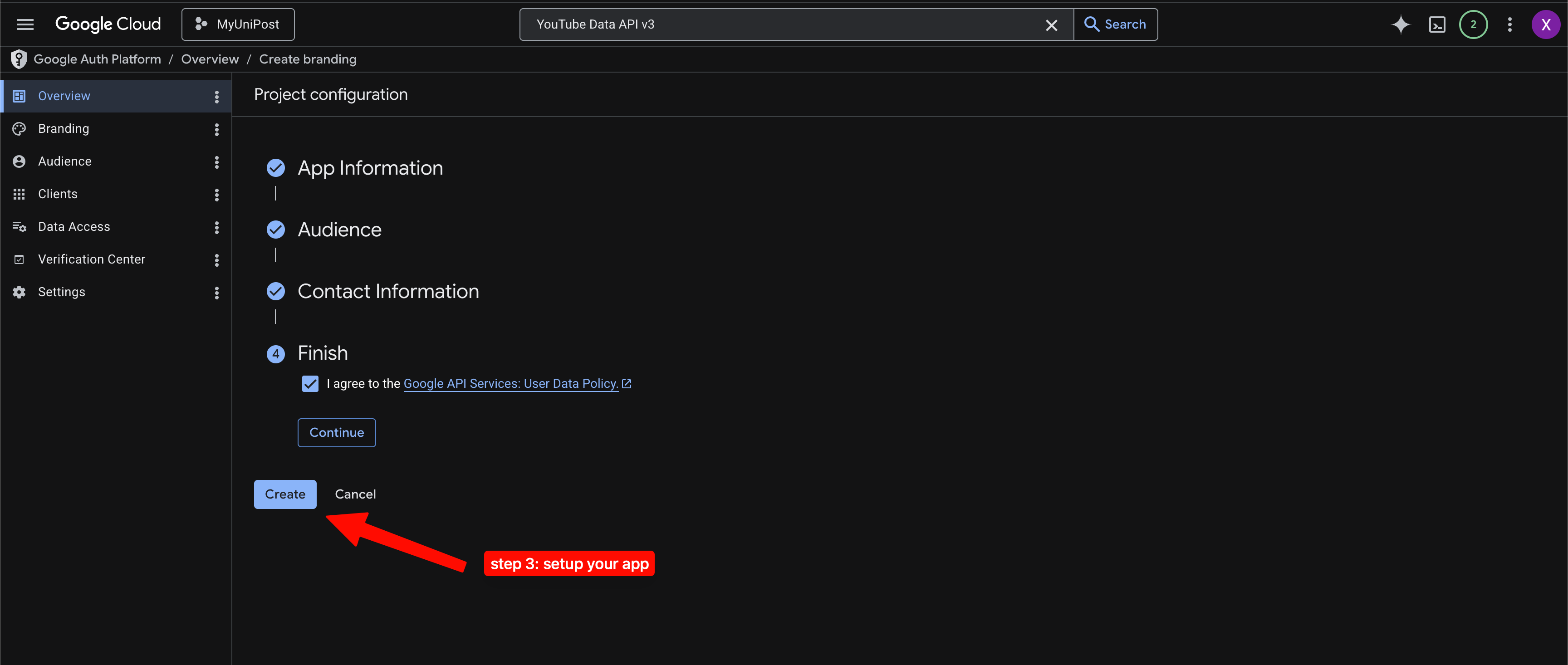 Step 3b: finish the initial app setup in Google Auth Platform
